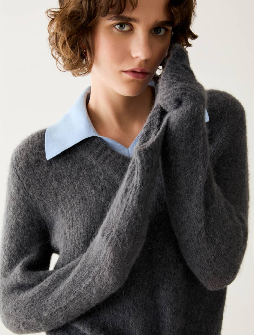 Slim alpaca-blend jumper - GREY - Pennyblack - 4