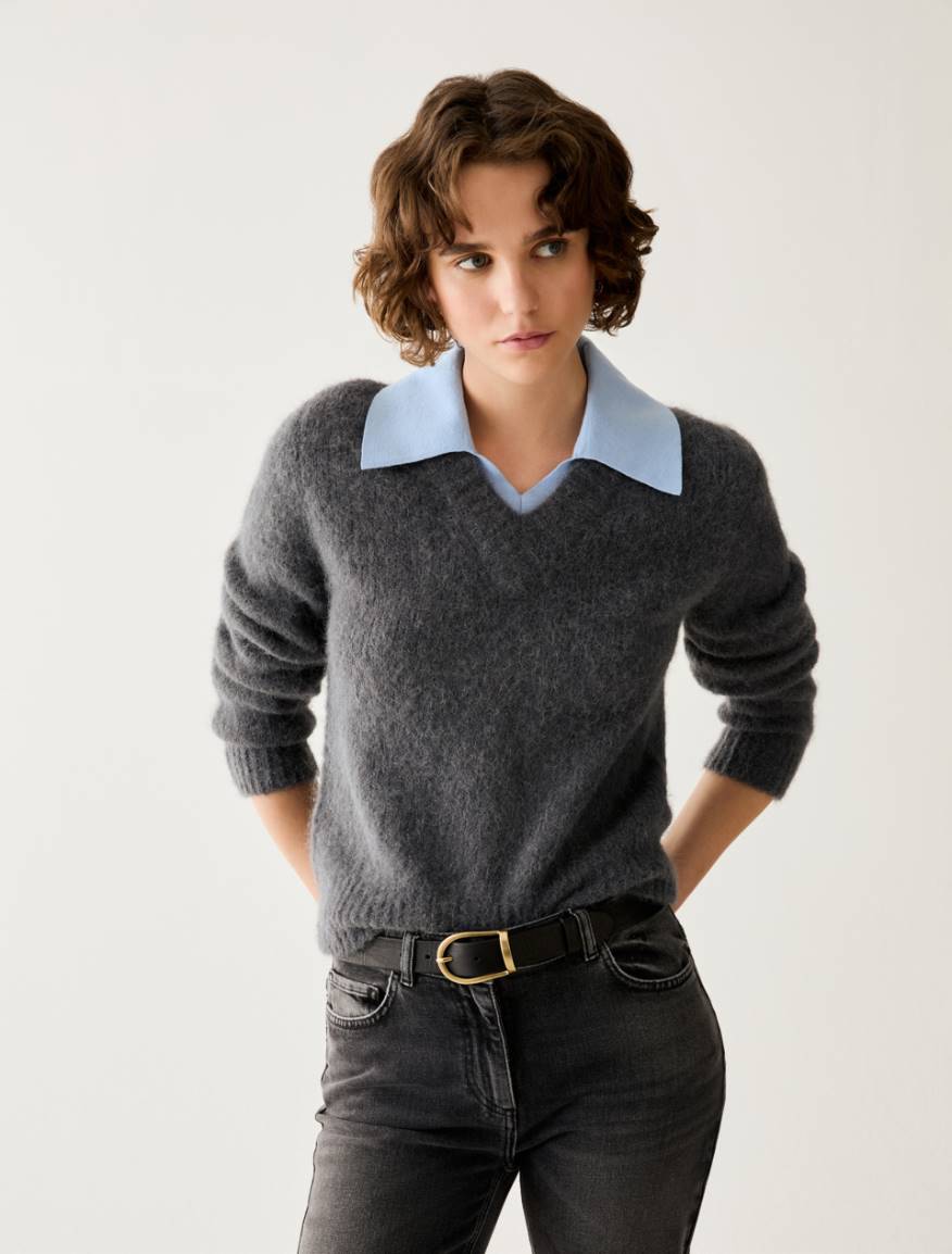 Slim alpaca-blend jumper - GREY - Pennyblack