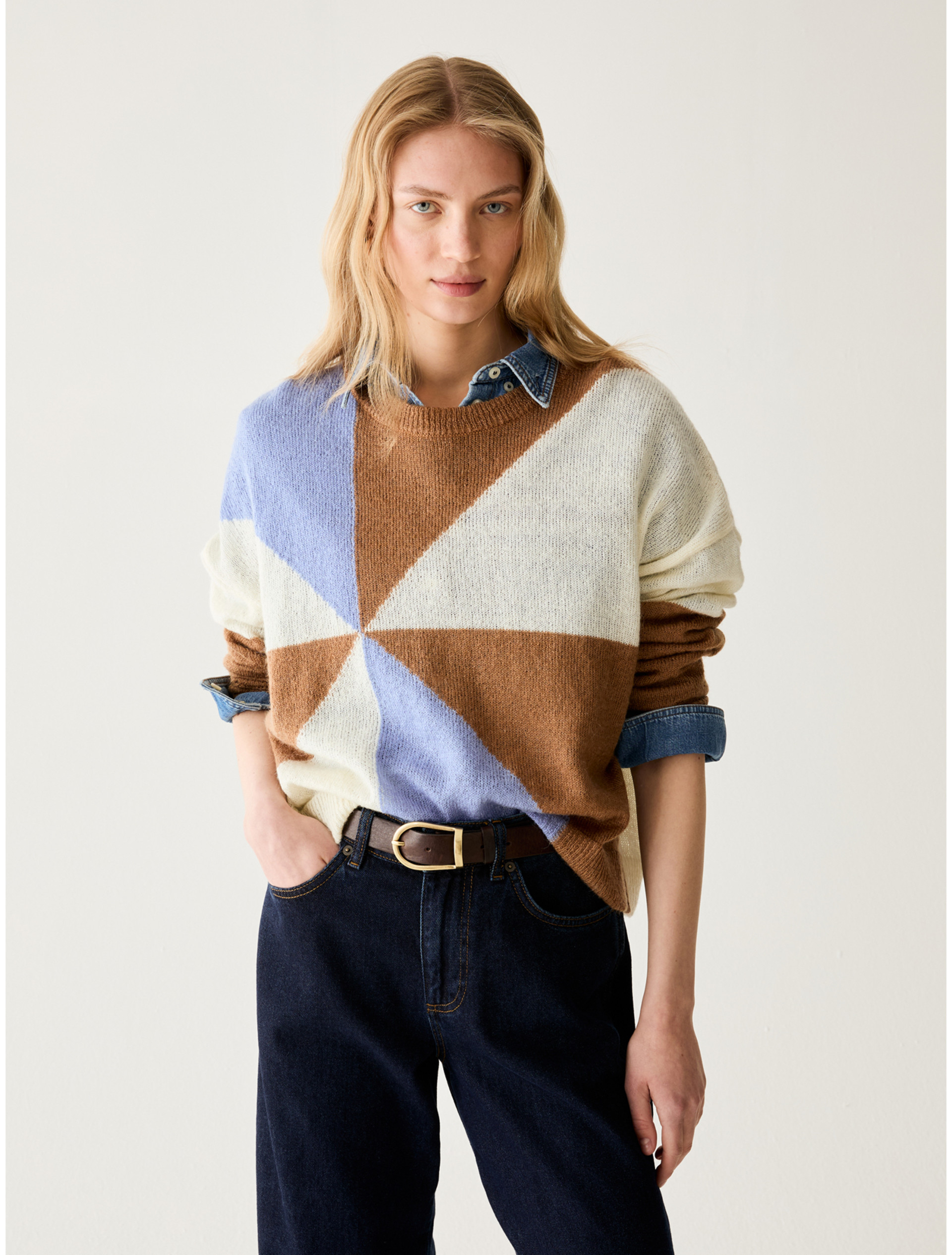 Intarsia mohair-blend jumper - LIGHT BLUE - Pennyblack - 1