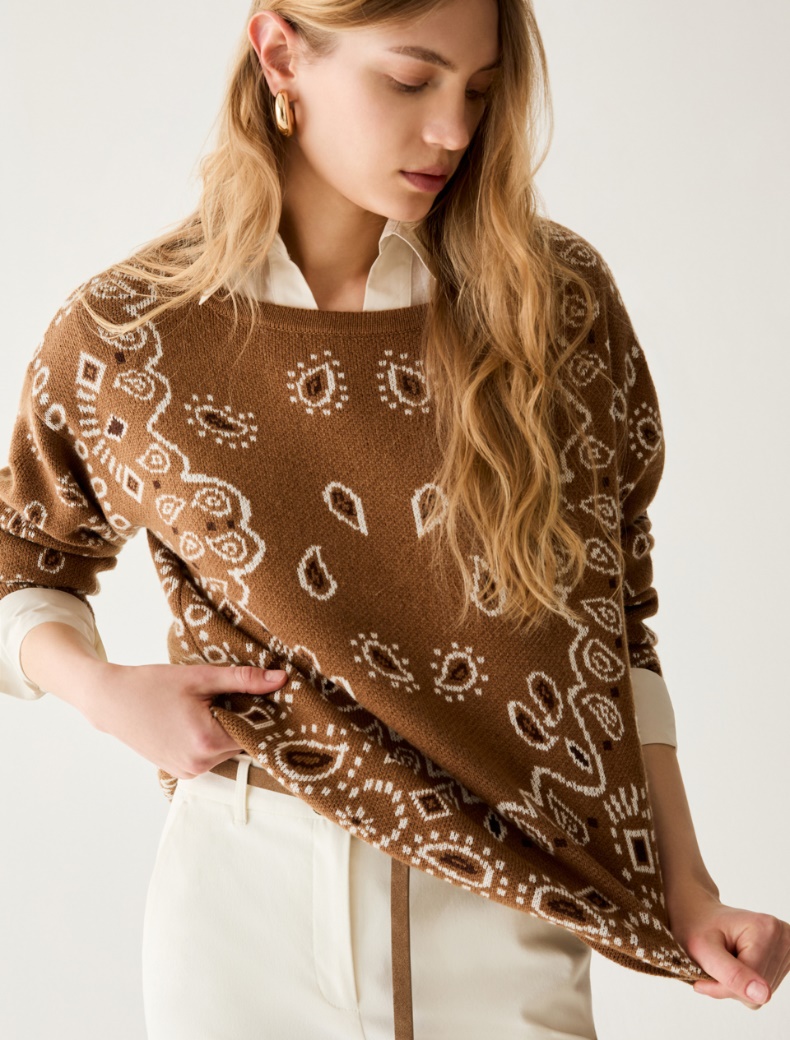Paisley-jacquard jumper - TOBACCO BROWN - pennyblack
