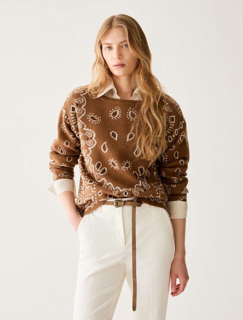 Paisley-jacquard jumper - TOBACCO BROWN - pennyblack