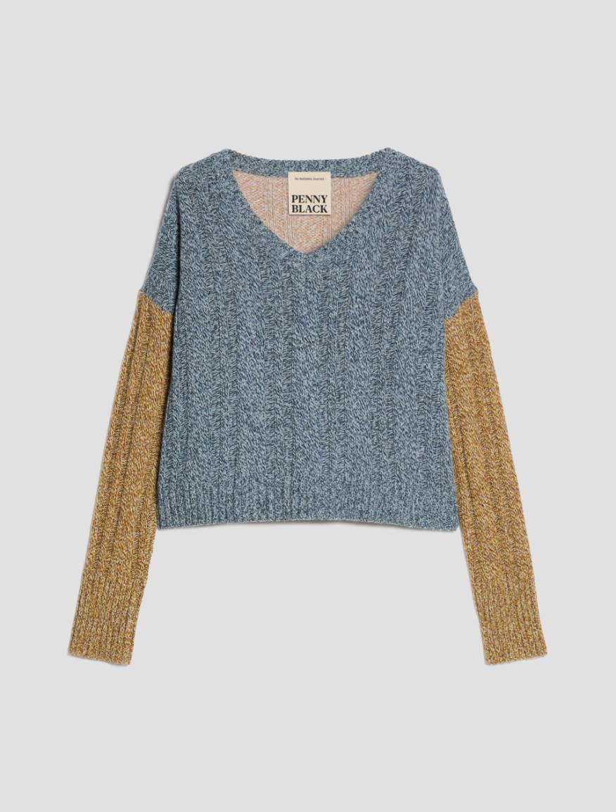 Mouliné colour-block jumper - PRUSSIAN BLUE - Pennyblack - 2
