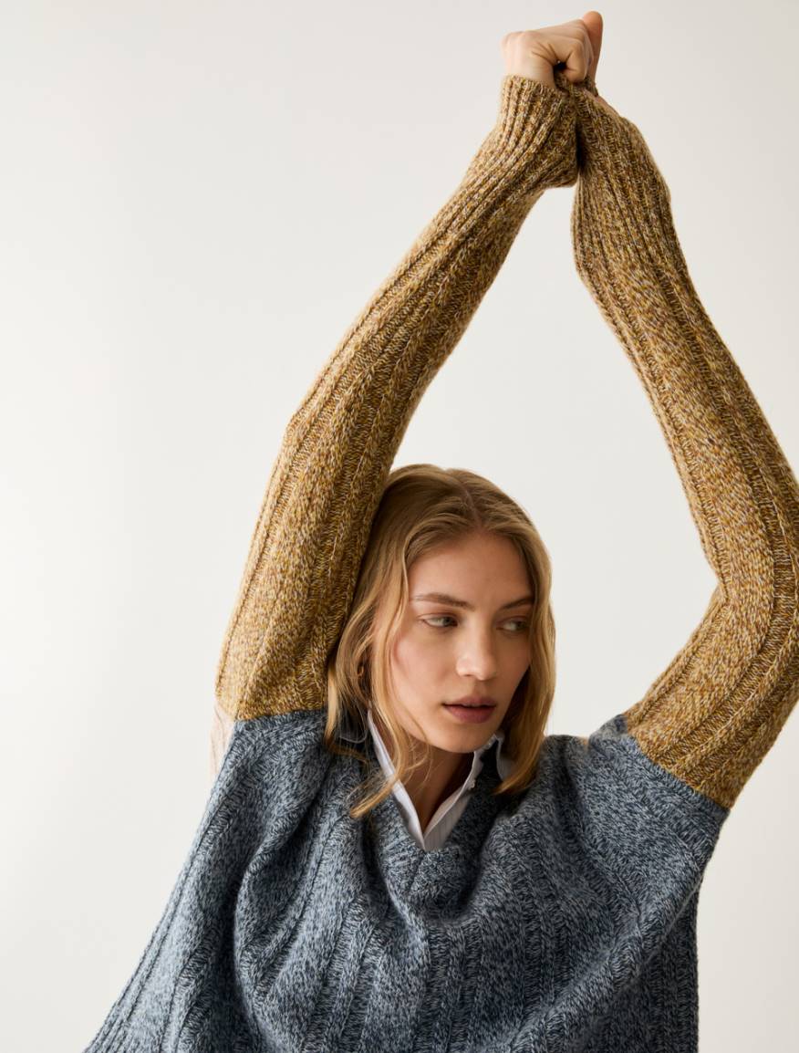 Mouliné colour-block jumper - PRUSSIAN BLUE - Pennyblack - 4
