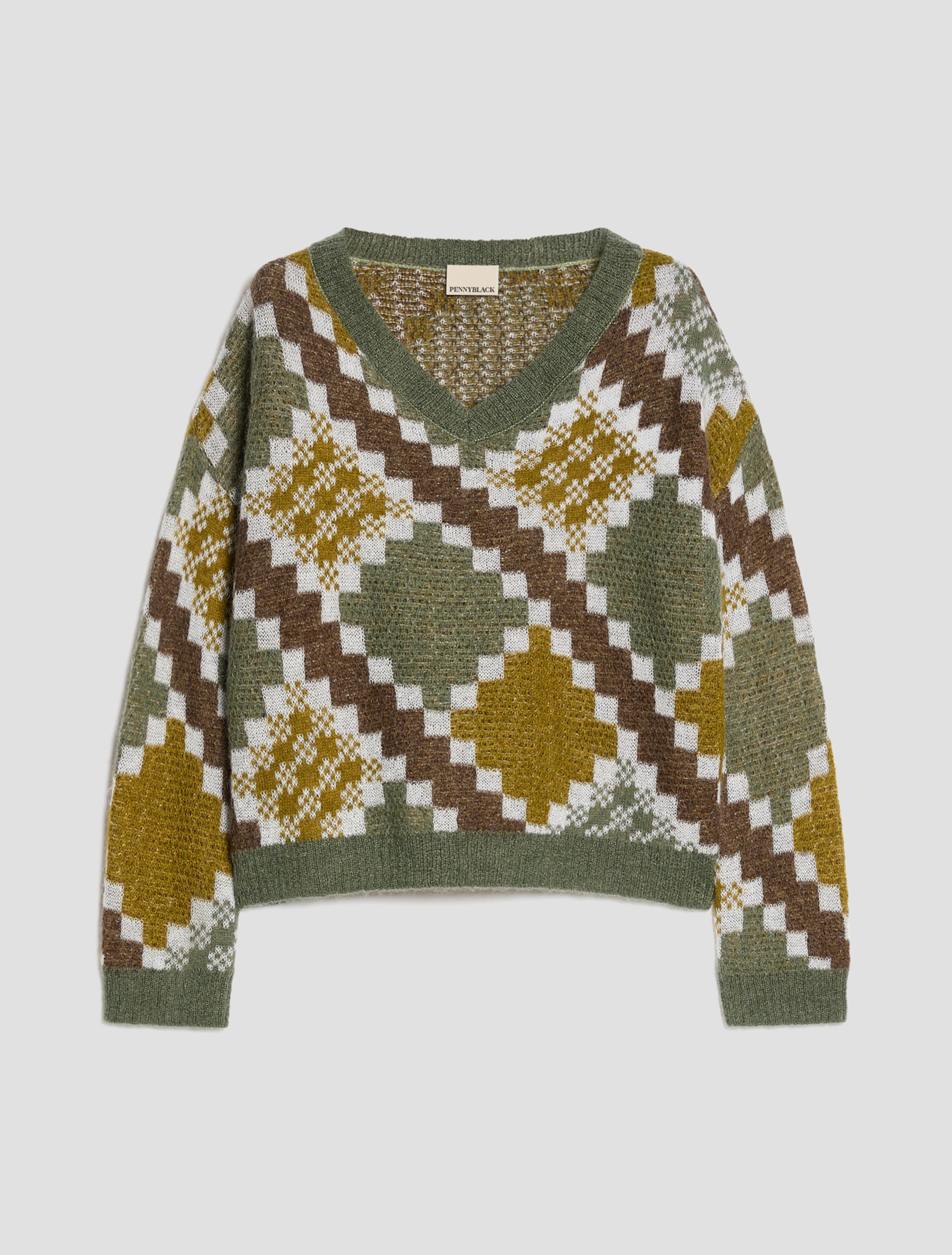 Mohair-blend jacquard jumper - KAKI - Pennyblack - 2