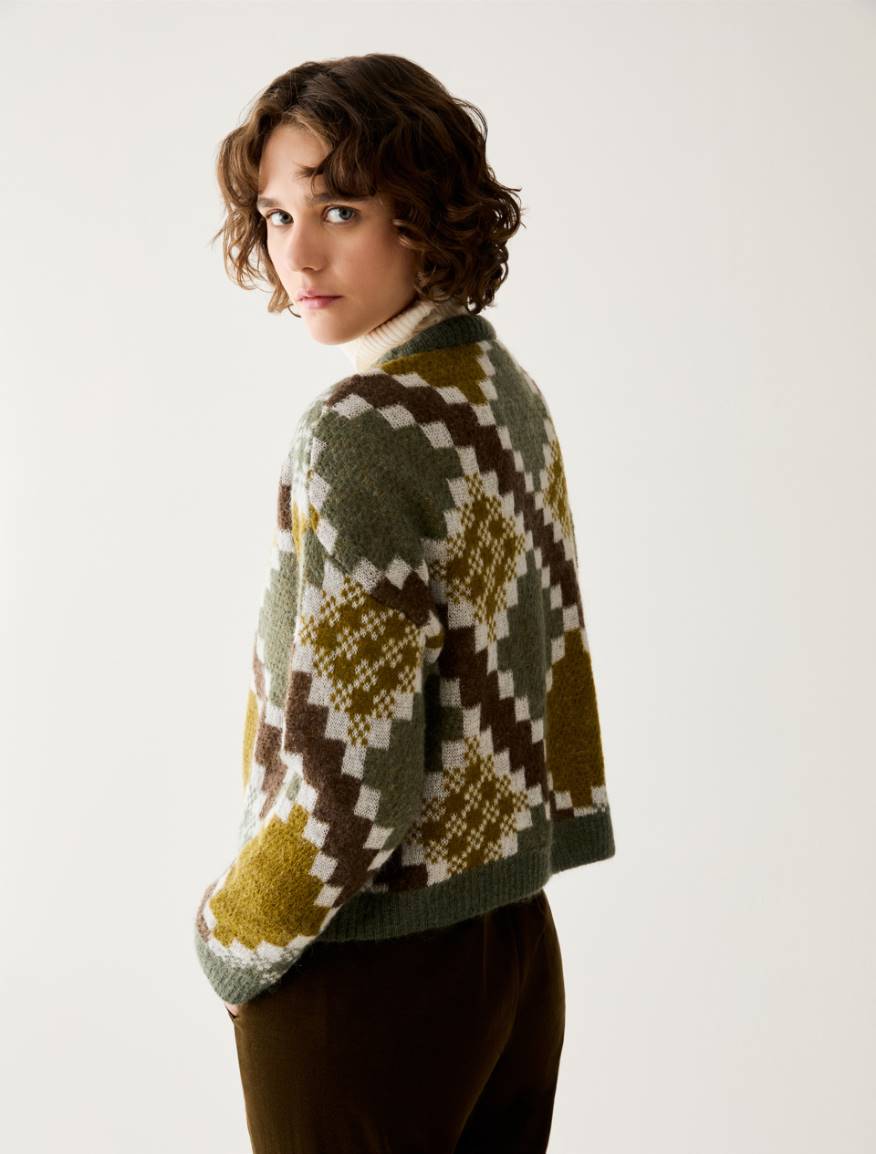 Mohair-blend jacquard jumper - KAKI - Pennyblack - 3