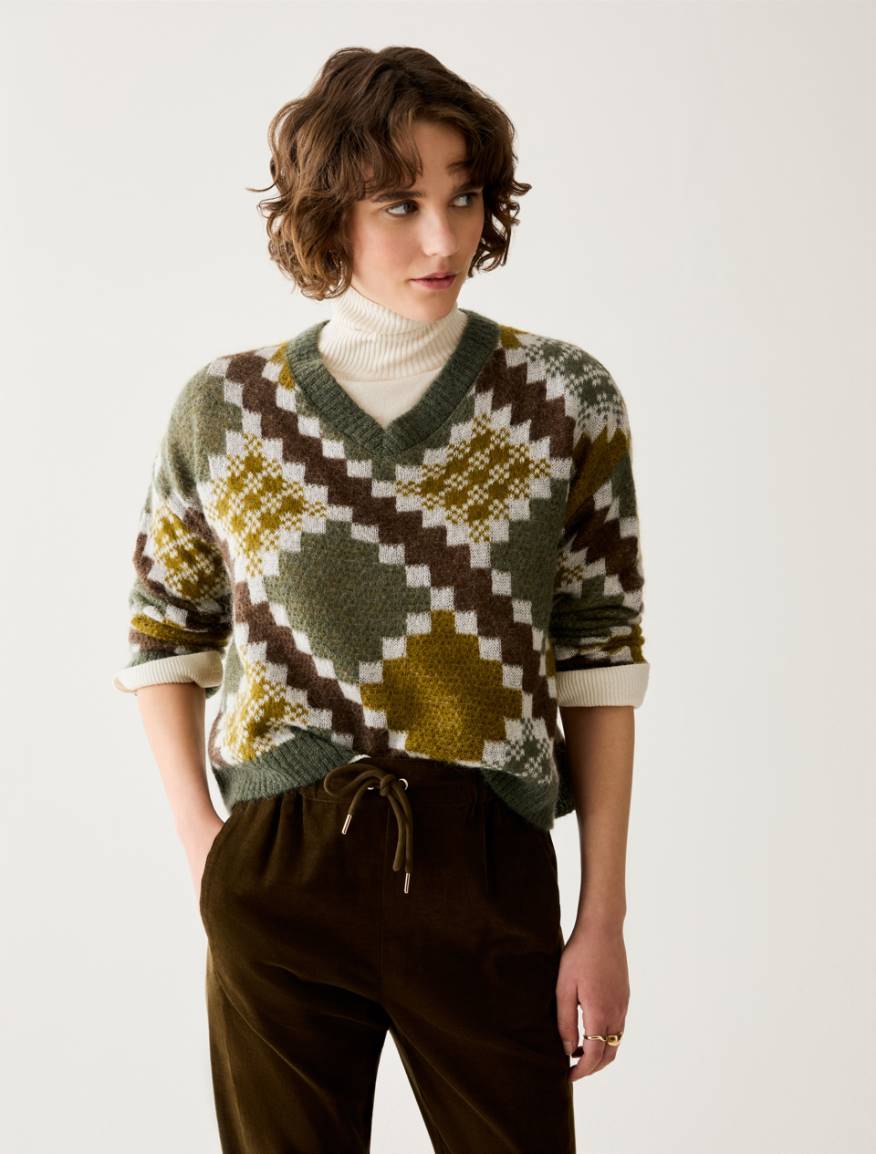 Mohair-blend jacquard jumper - KAKI - Pennyblack