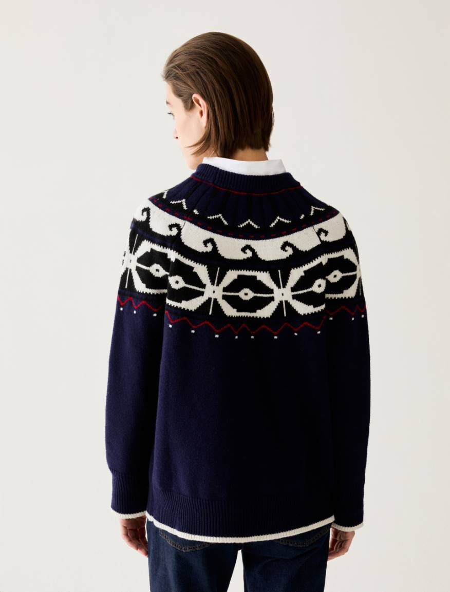 Wool-blend jacquard jumper - NAVY - Pennyblack - 3