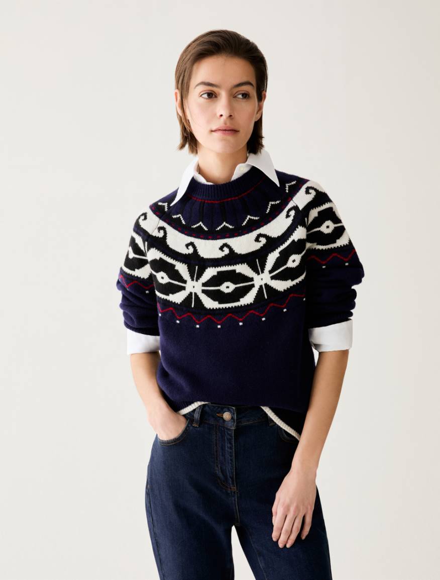 Wool-blend jacquard jumper - NAVY - Pennyblack