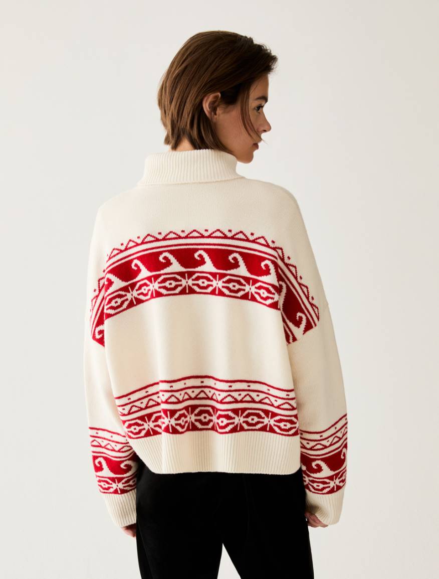 Jacquard wool blend jumper - OPTICAL WHITE - Pennyblack - 3