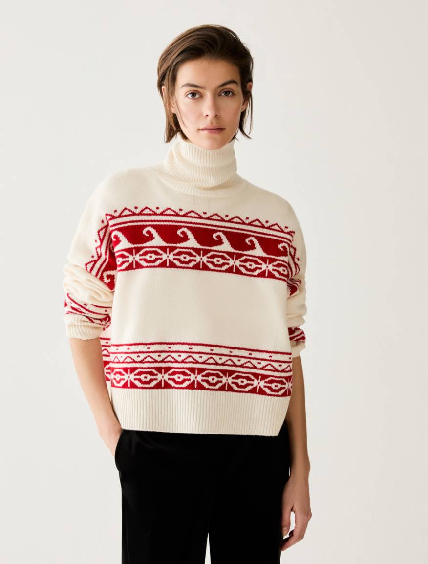 Jacquard wool blend jumper - OPTICAL WHITE - Pennyblack