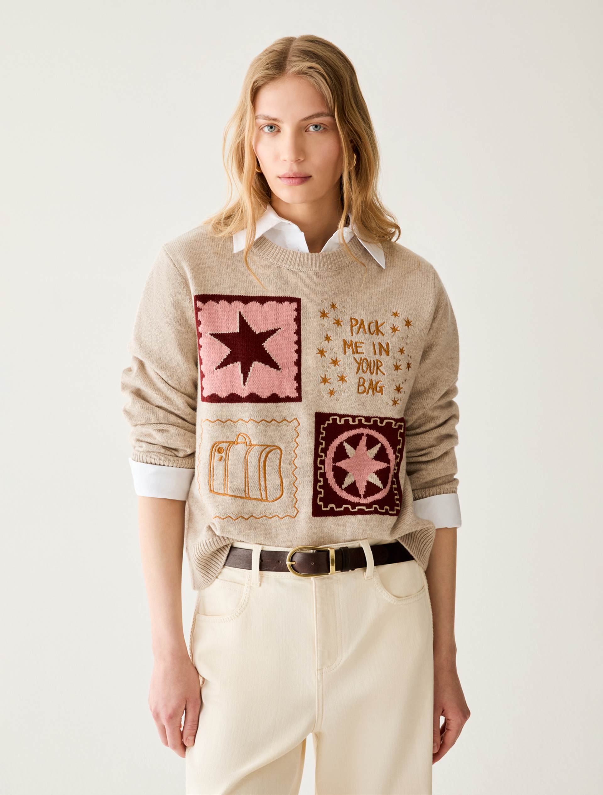 Jumper with graphics and embroidery - BEIGE - Pennyblack - 1