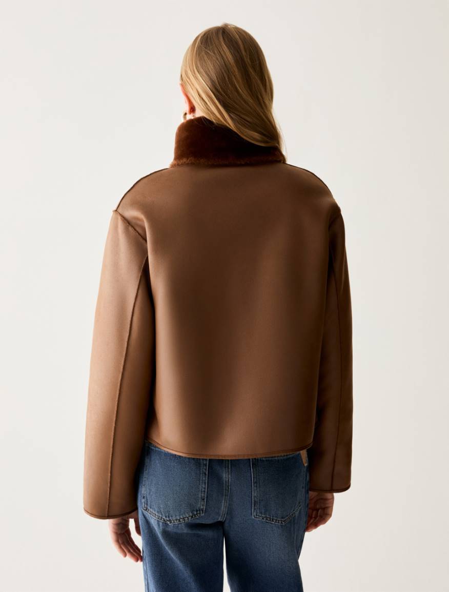 Reversible boxy-cut jacket - TOBACCO BROWN - Pennyblack - 3