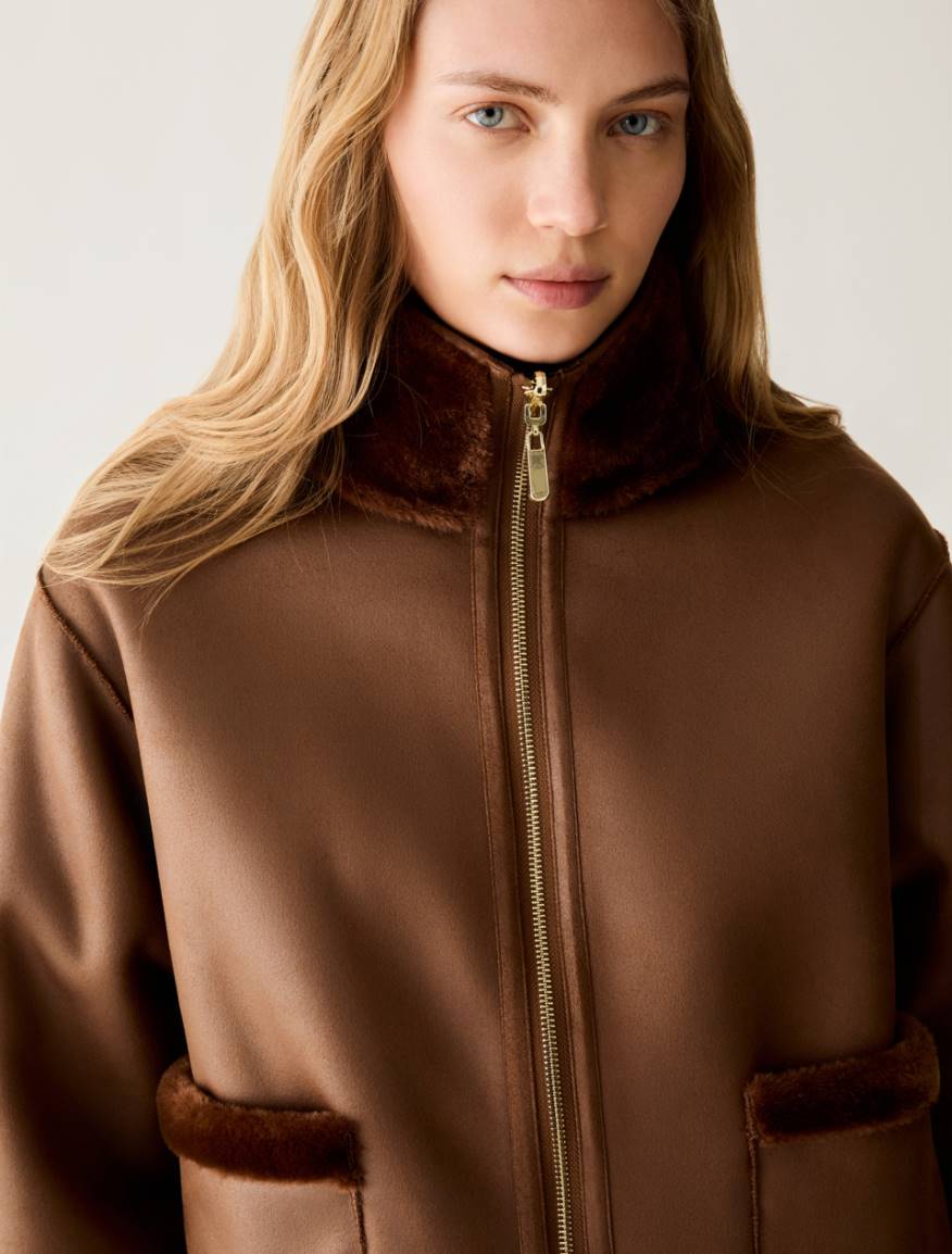 Reversible boxy-cut jacket - TOBACCO BROWN - Pennyblack - 4