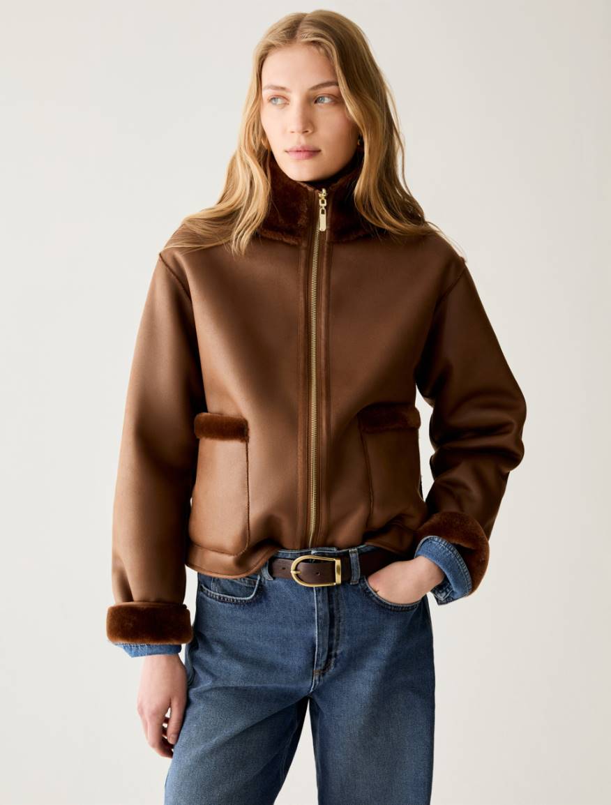 Reversible boxy-cut jacket - TOBACCO BROWN - Pennyblack