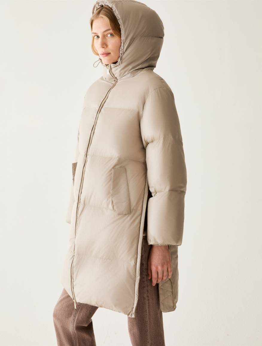 Water-repellent hooded down jacket - BEIGE - Pennyblack - 4