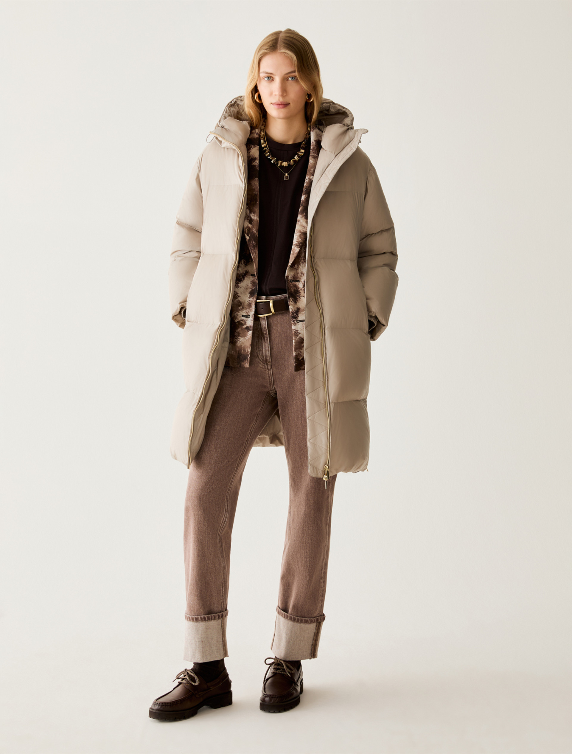Water-repellent hooded down jacket - BEIGE - Pennyblack - 1