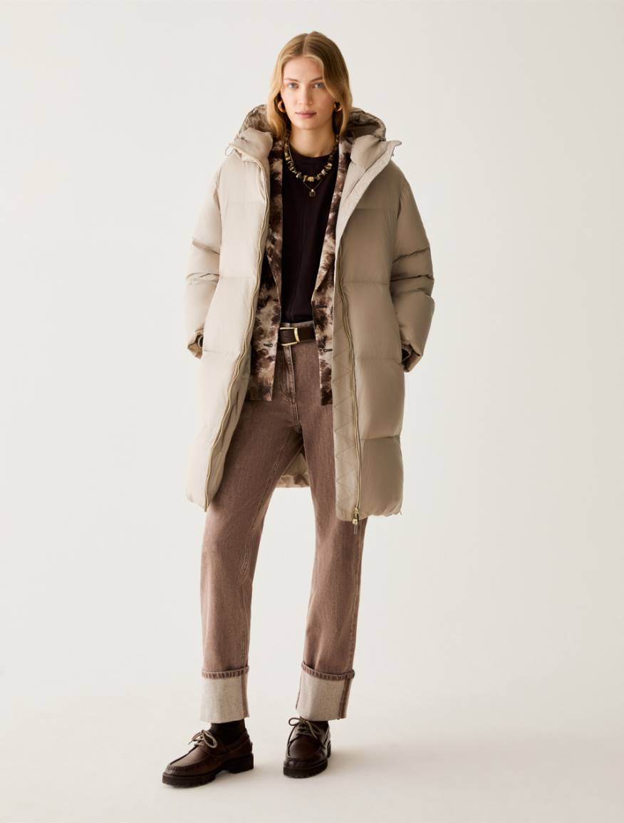 Water-repellent hooded down jacket - BEIGE - Pennyblack