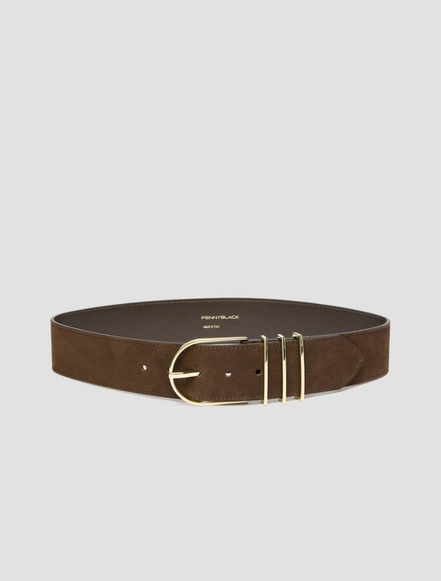 Wide suede belt - DARK BROWN - Pennyblack