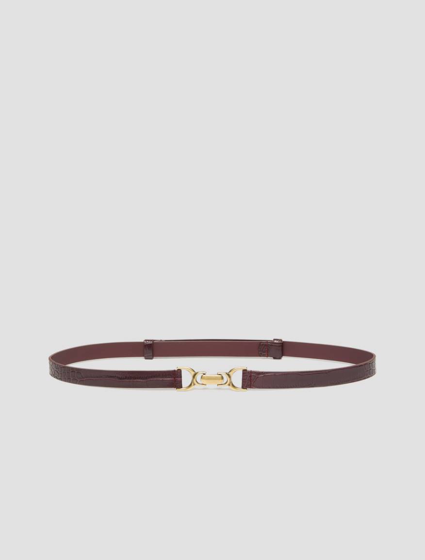 Crocodile-embossed leather belt - BORDEAUX - Pennyblack