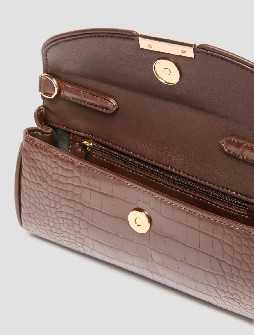 Crocodile-effect clutch bag - DARK BROWN - Pennyblack - 4