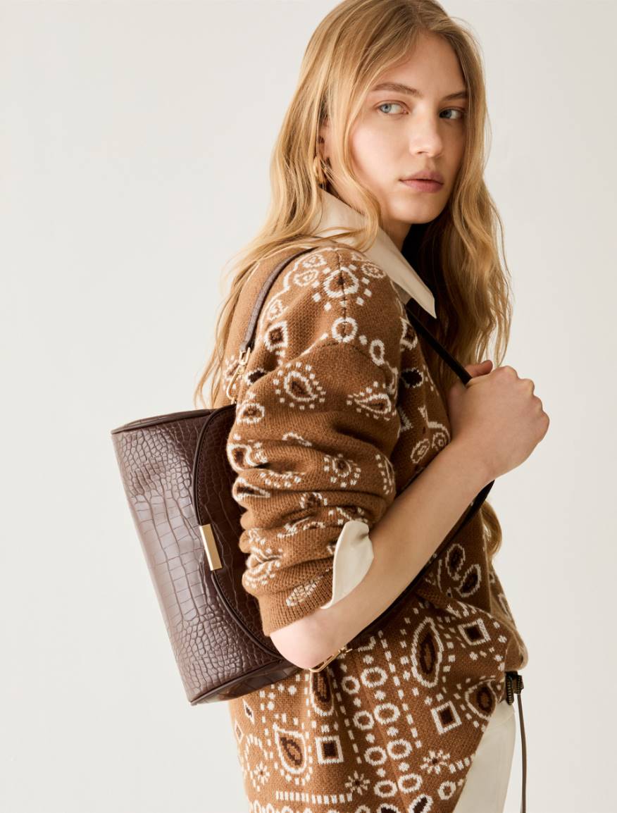 Crocodile-effect clutch bag - DARK BROWN - Pennyblack - 5