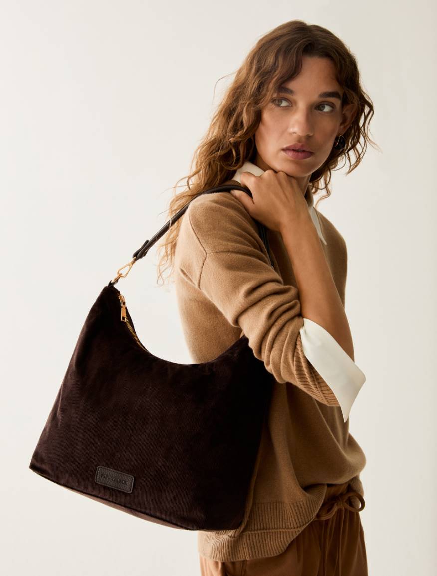 Corduroy hobo bag - DARK BROWN - Pennyblack - 5