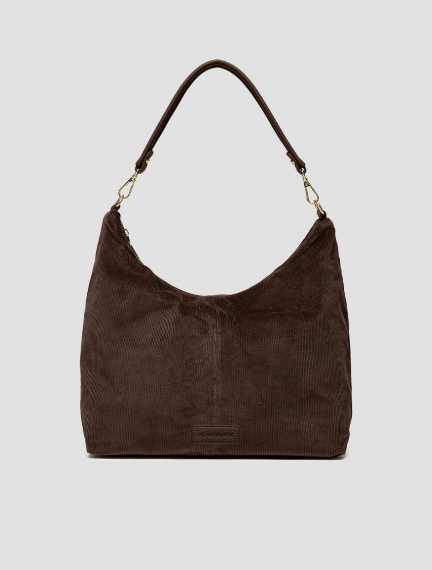 Corduroy hobo bag - DARK BROWN - Pennyblack
