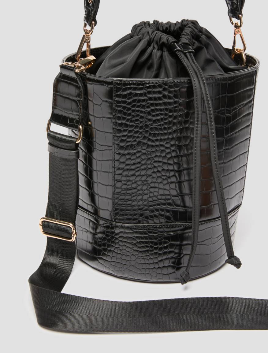 Croc-embossed bucket bag - BLACK - Pennyblack - 3