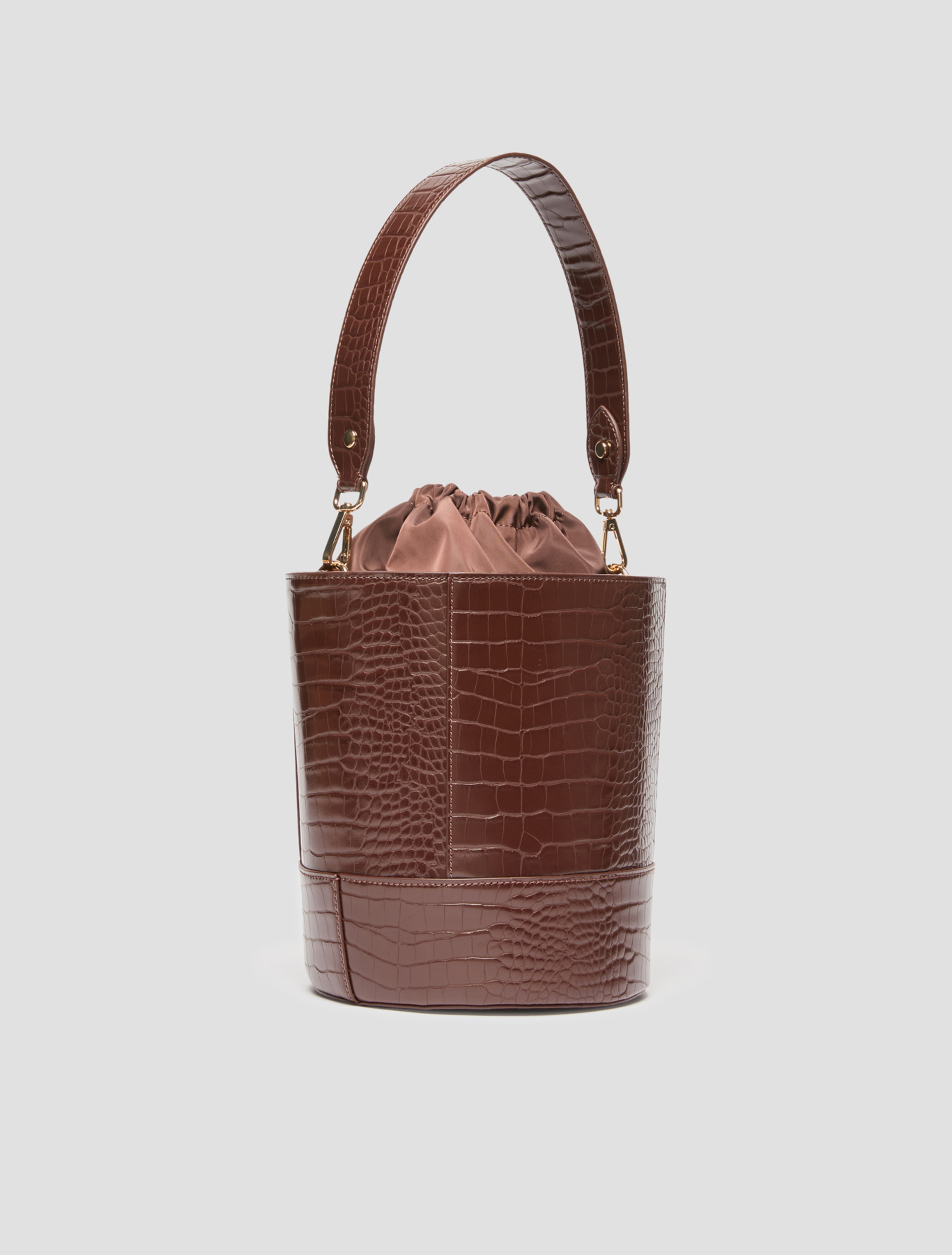 Croc-embossed bucket bag - DARK BROWN - Pennyblack - 2