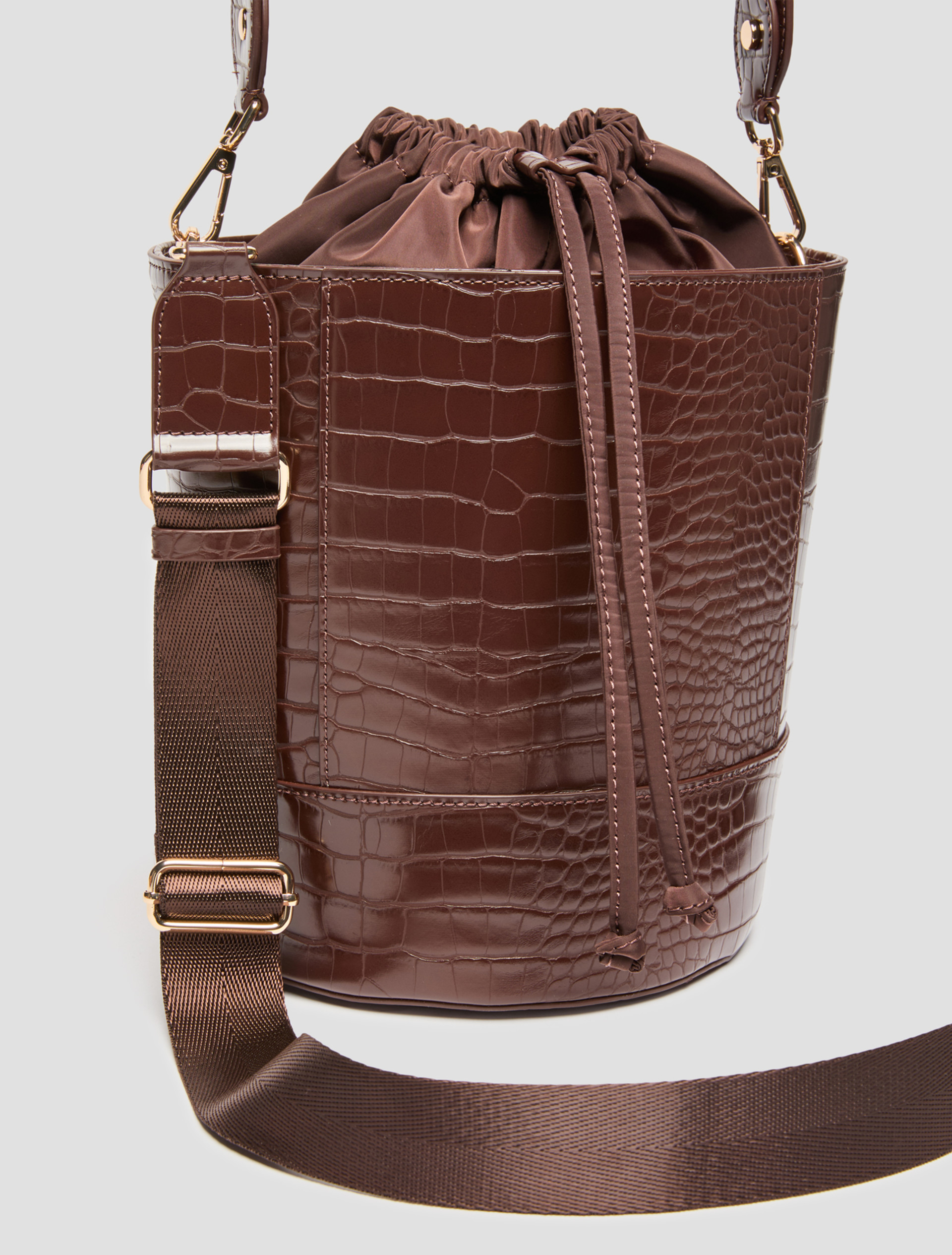 Croc-embossed bucket bag - DARK BROWN - Pennyblack - 3