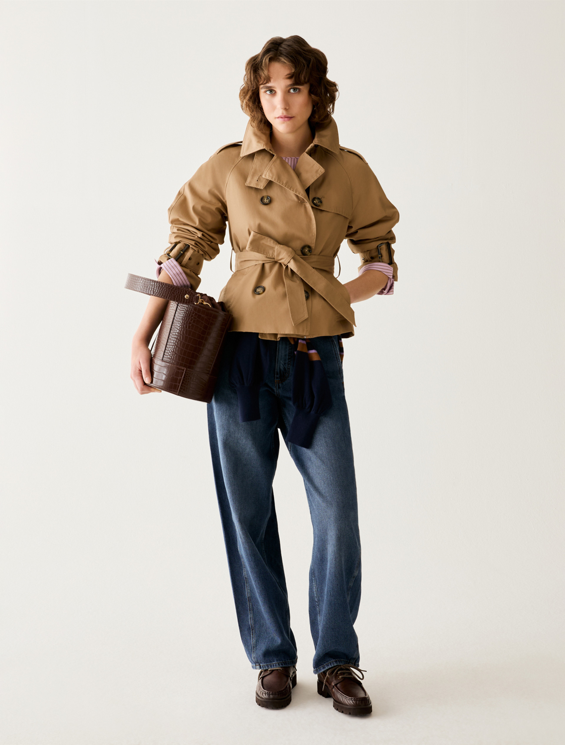 Croc-embossed bucket bag - DARK BROWN - Pennyblack - 5