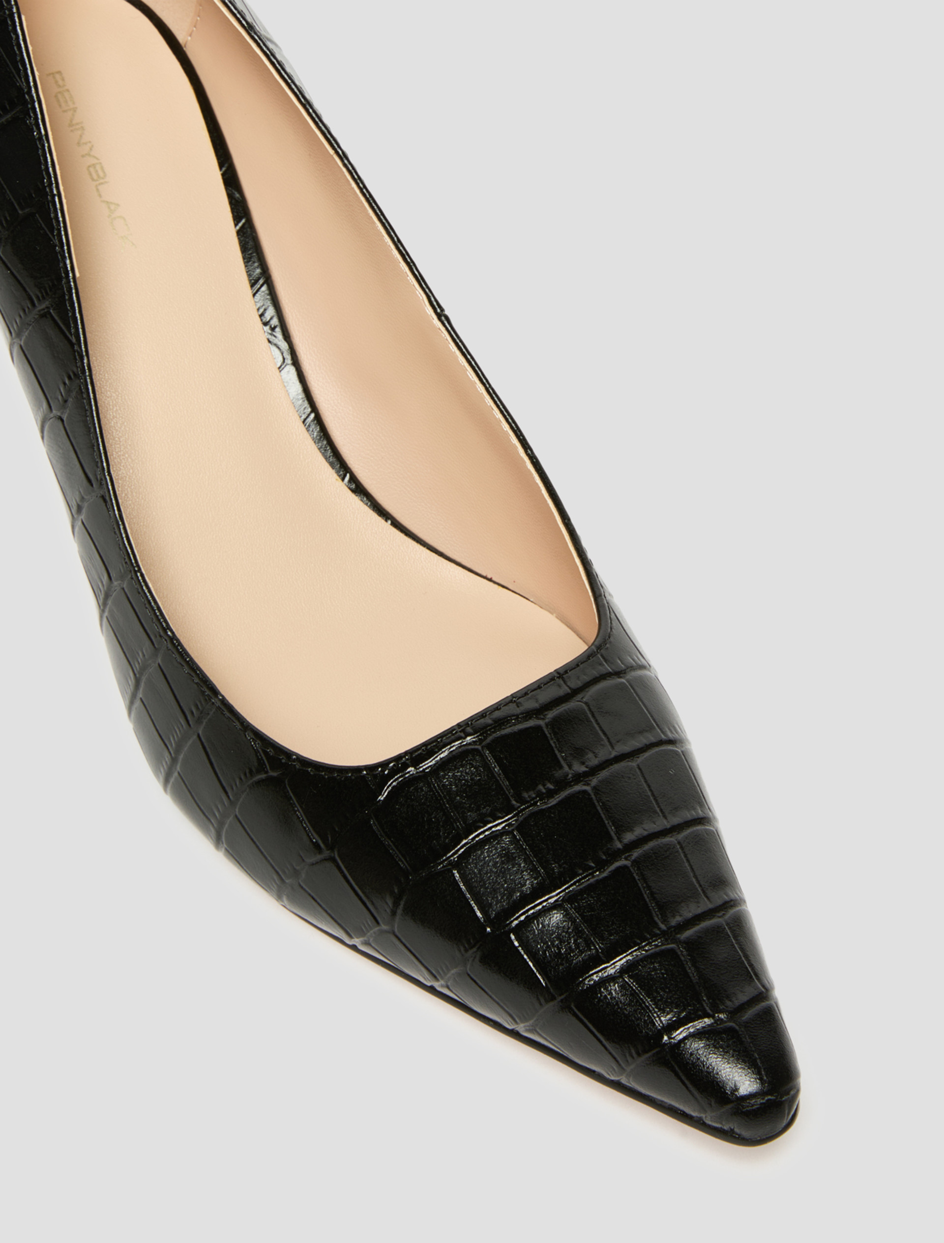 Croc-effect leather court shoes - BLACK - Pennyblack - 3