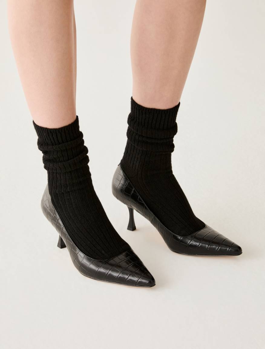 Croc-effect leather court shoes - BLACK - Pennyblack - 4