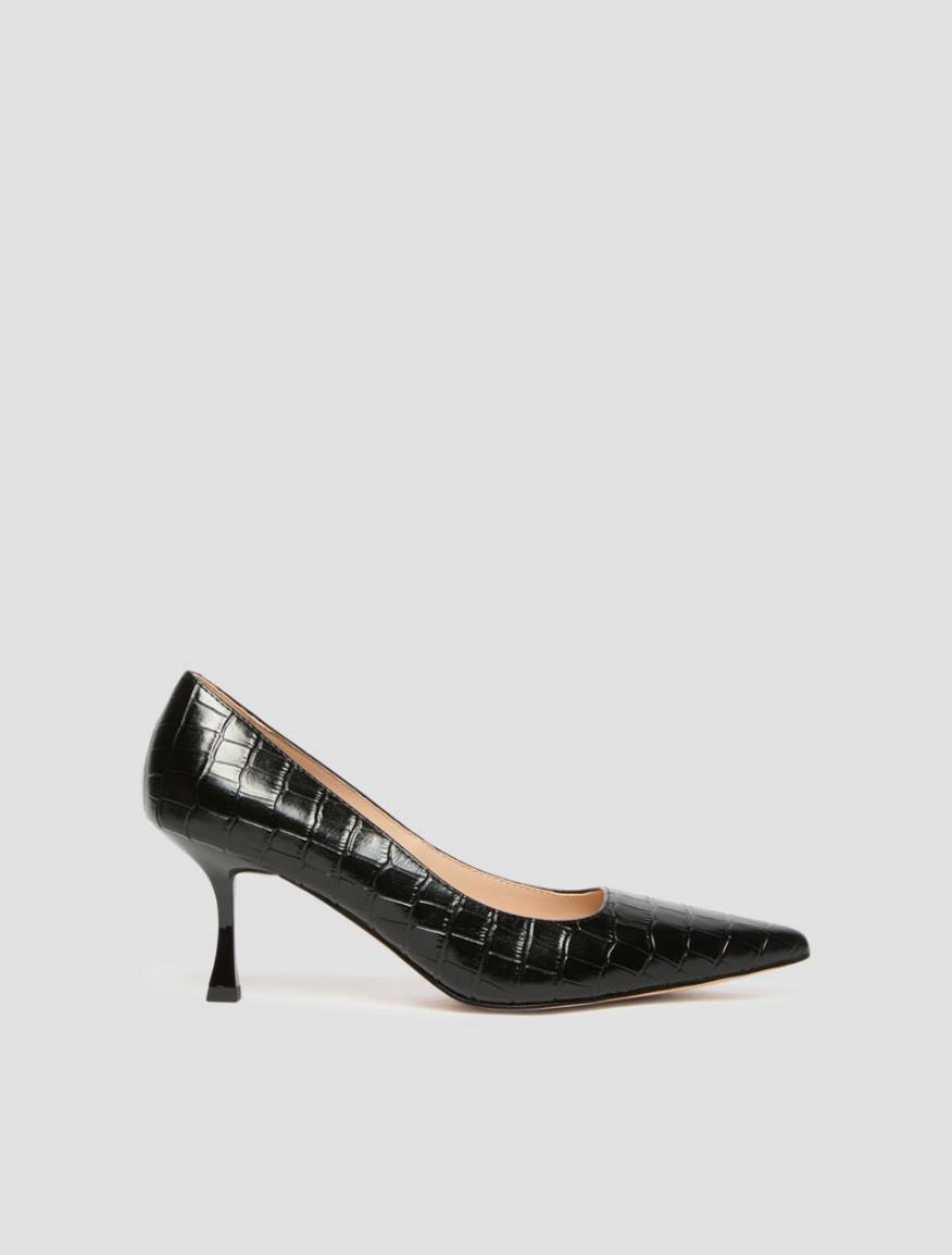 Croc-effect leather court shoes - BLACK - Pennyblack