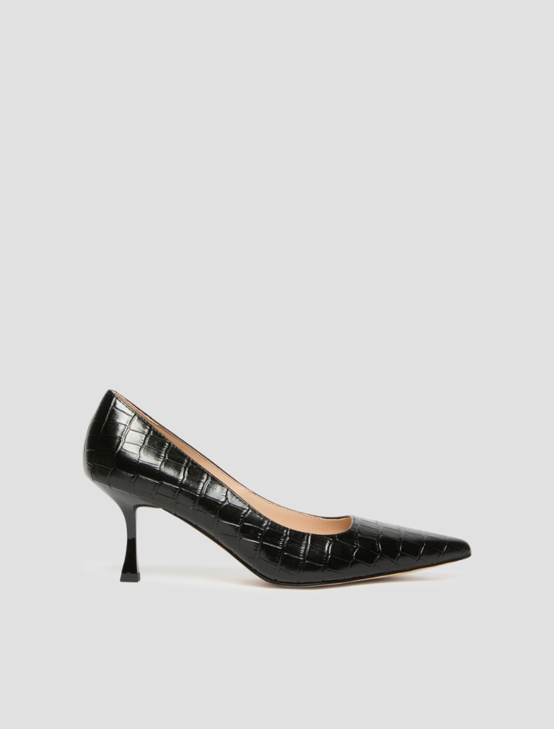 Croc-effect leather court shoes - Pennyblack