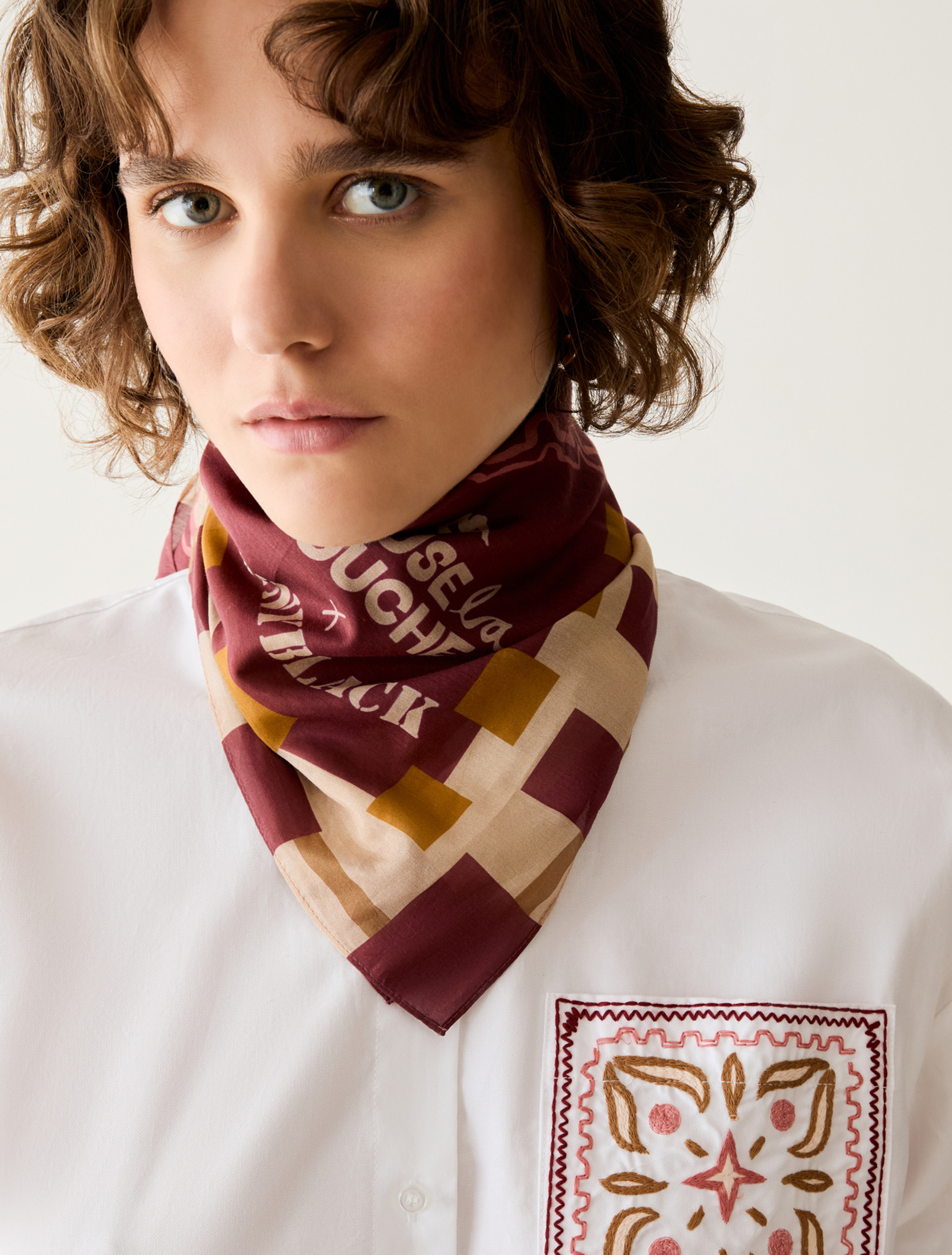 Silk and cotton foulard - BORDEAUX - Pennyblack - 3