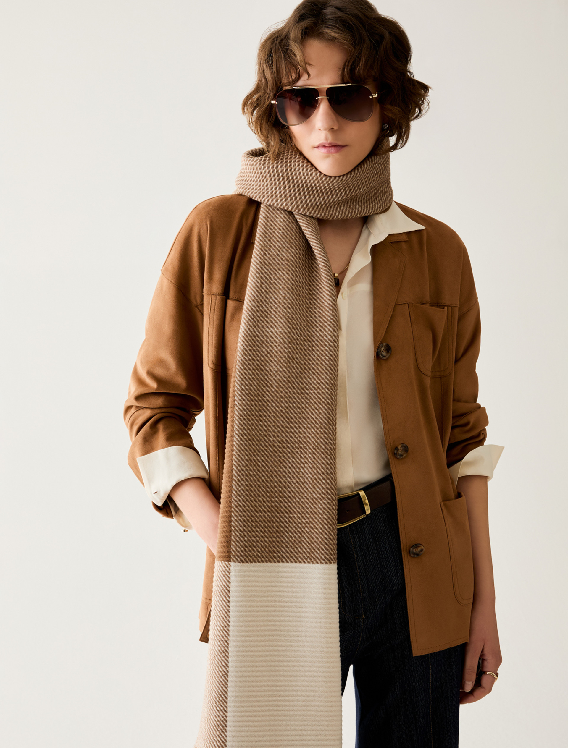 Colour-block pleated stole - TOBACCO - Pennyblack - 3