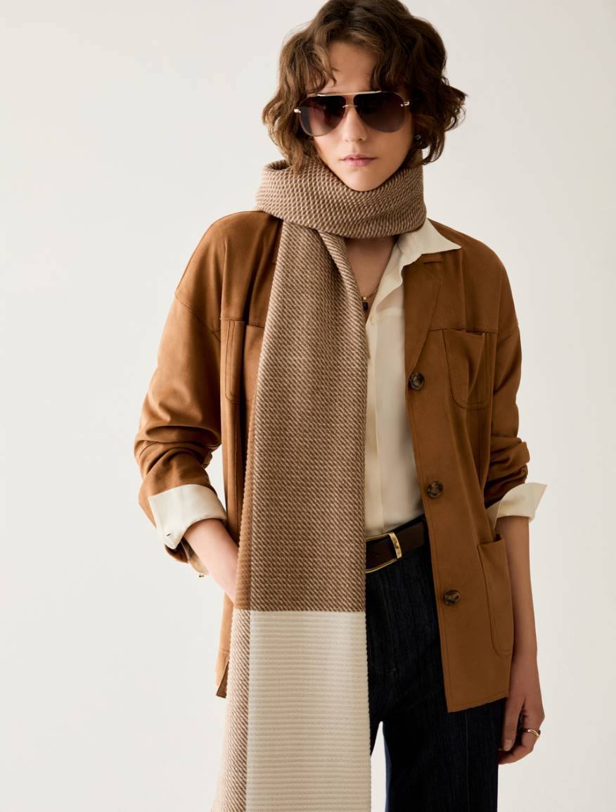 Colour-block pleated stole - TOBACCO - Pennyblack - 3