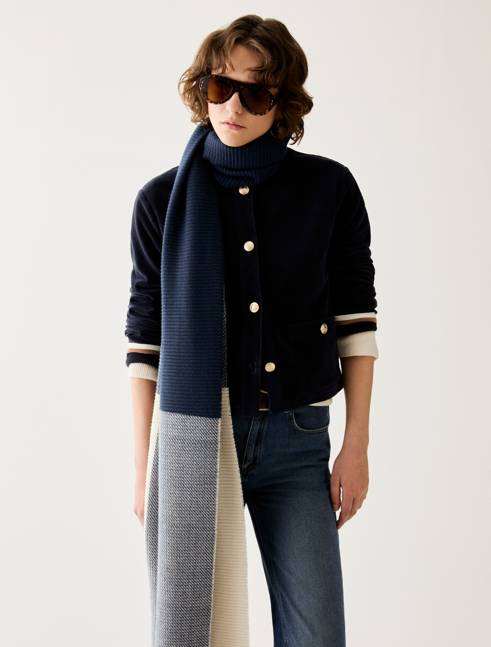 Colour-block pleated stole - NAVY - Pennyblack - 3