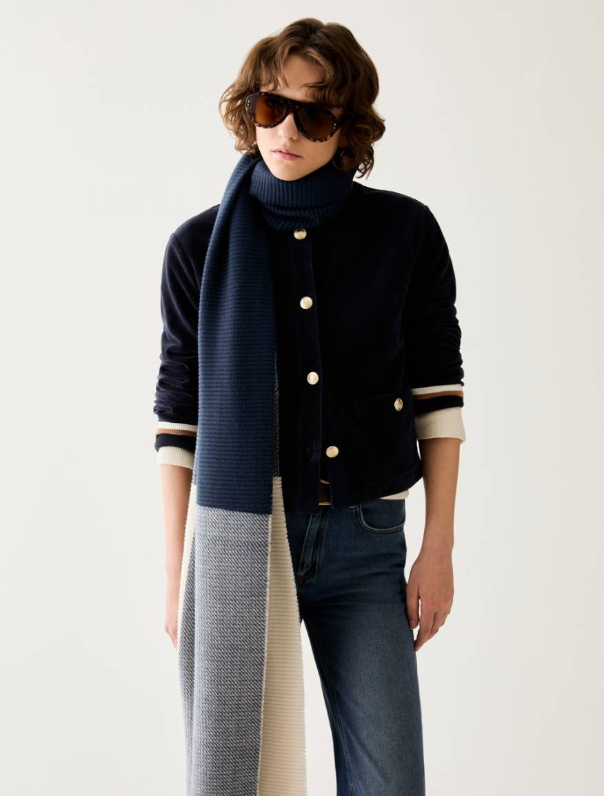 Colour-block pleated stole - NAVY - Pennyblack - 3
