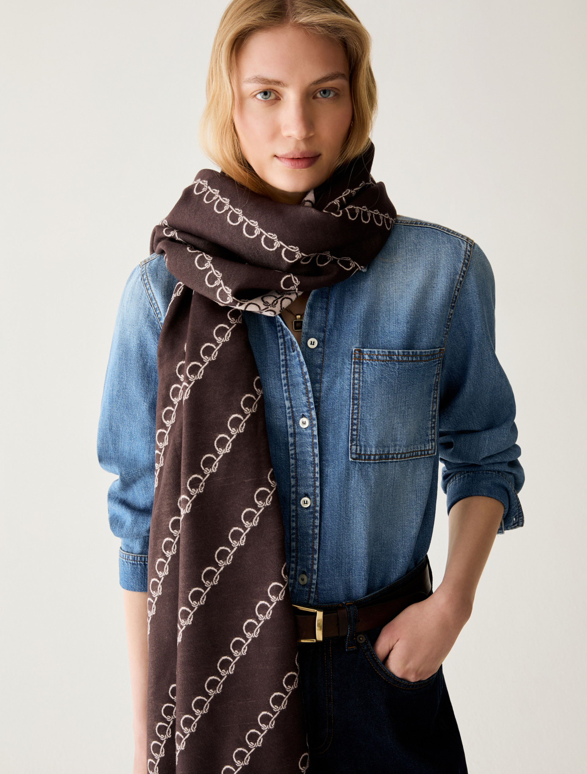 Jacquard-patterned stole - BORDEAUX - Pennyblack - 3