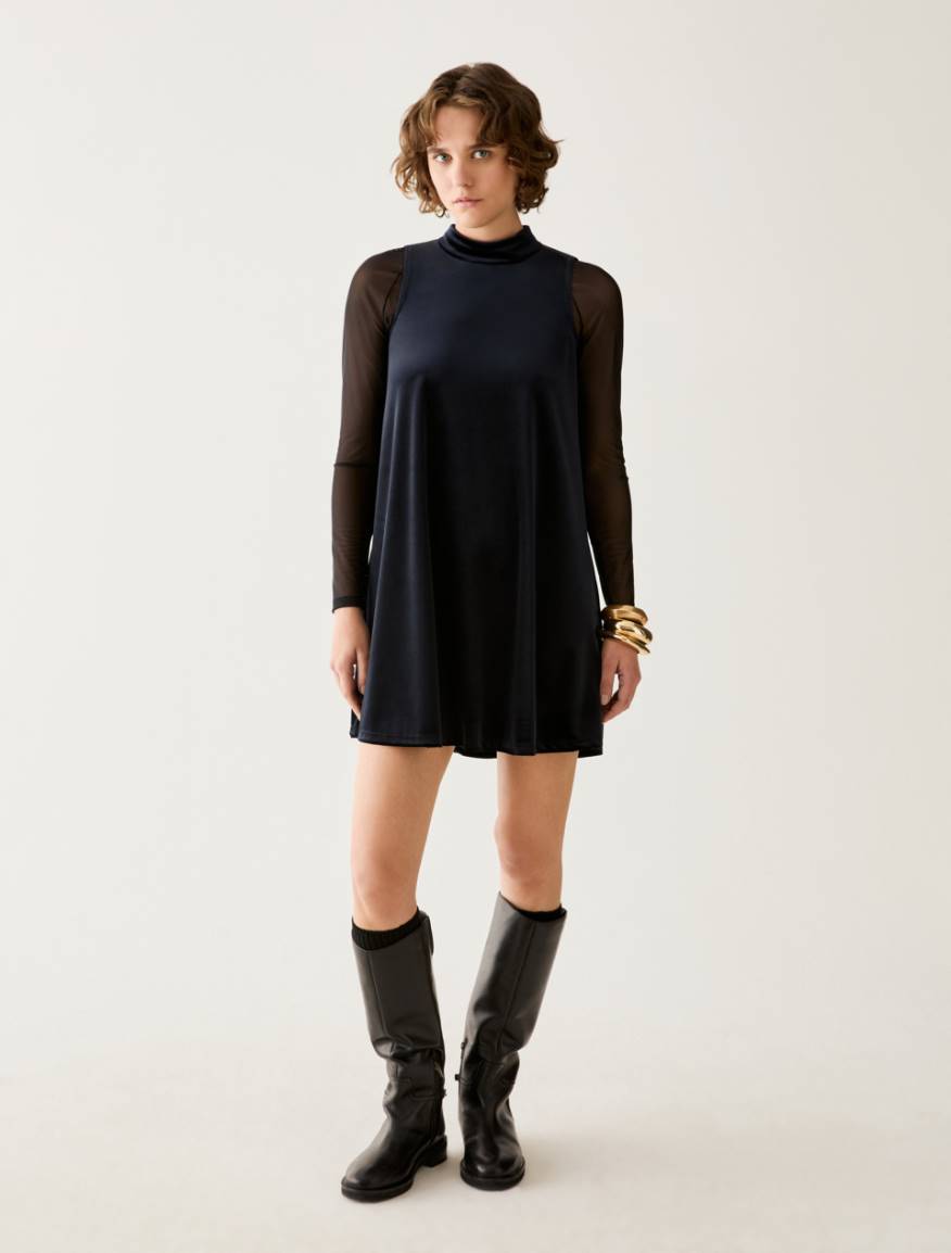Velvet jersey dress with T-shirt - BLACK - Pennyblack