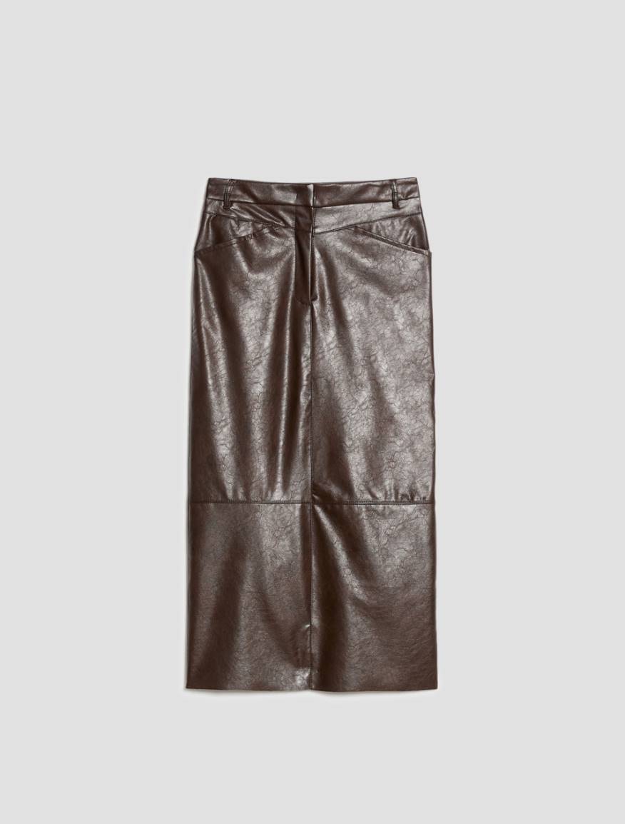 Coated jersey midi skirt - DARK BOWN - Pennyblack - 2