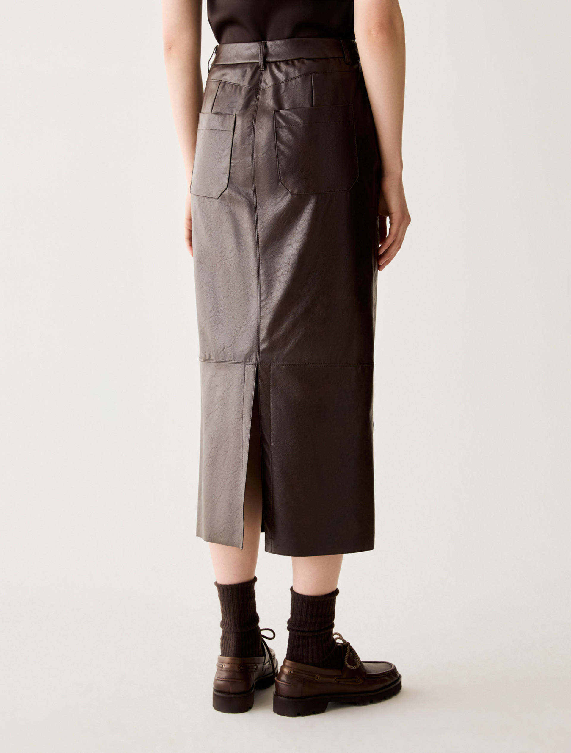Coated jersey midi skirt - DARK BOWN - Pennyblack - 3