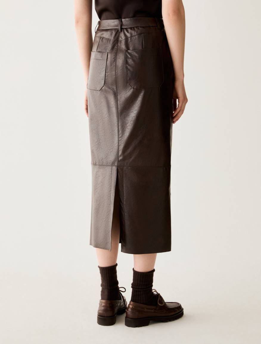 Coated jersey midi skirt - DARK BOWN - Pennyblack - 3