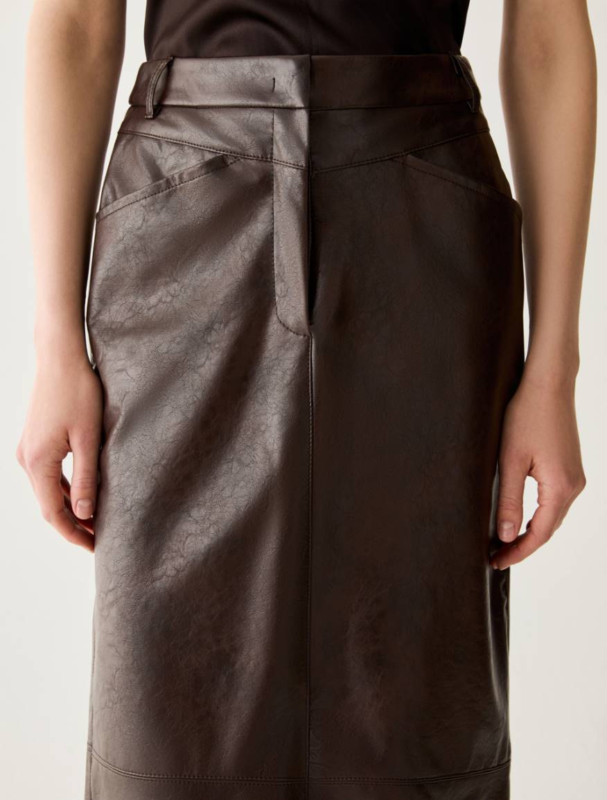 Coated jersey midi skirt - DARK BOWN - Pennyblack - 4