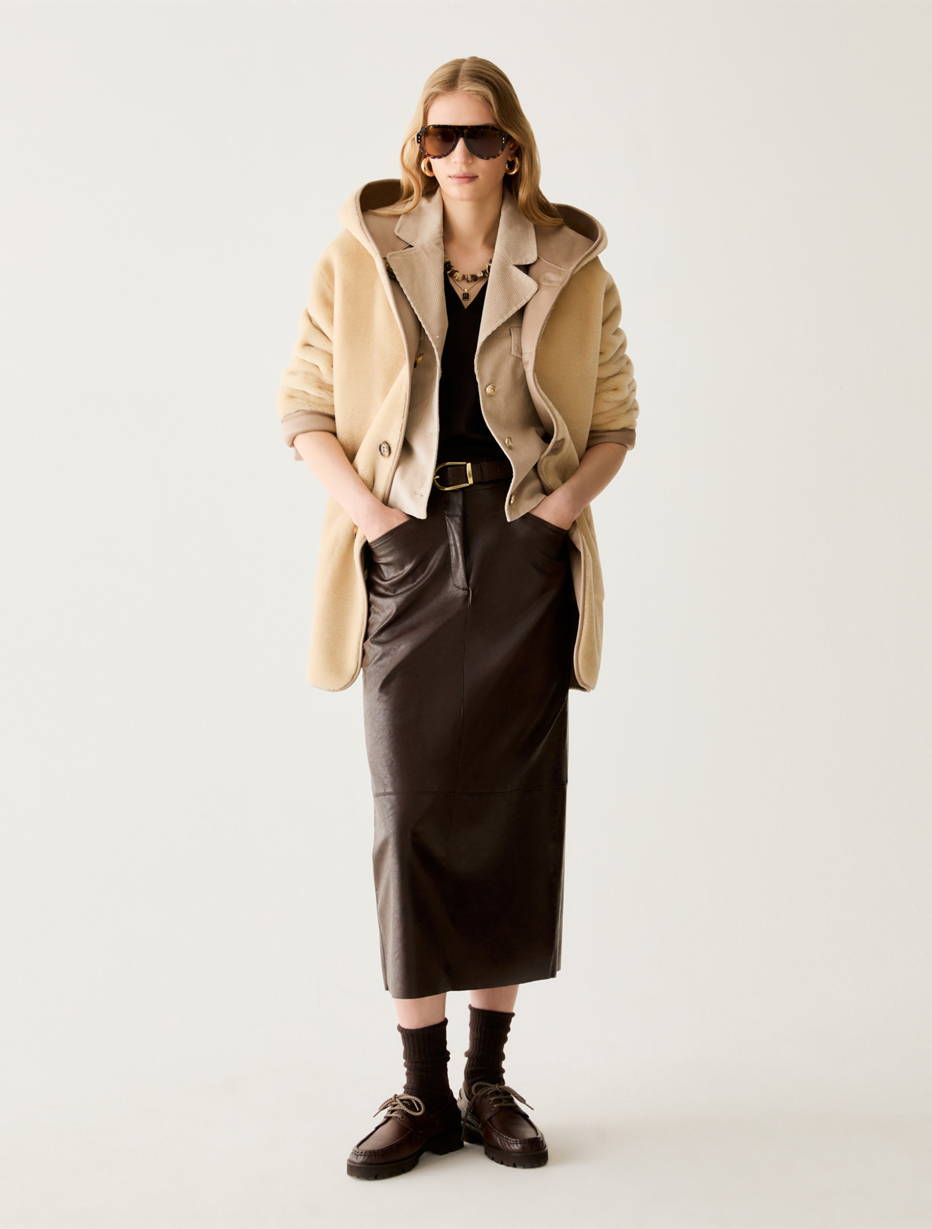 Coated jersey midi skirt - DARK BOWN - Pennyblack - 5