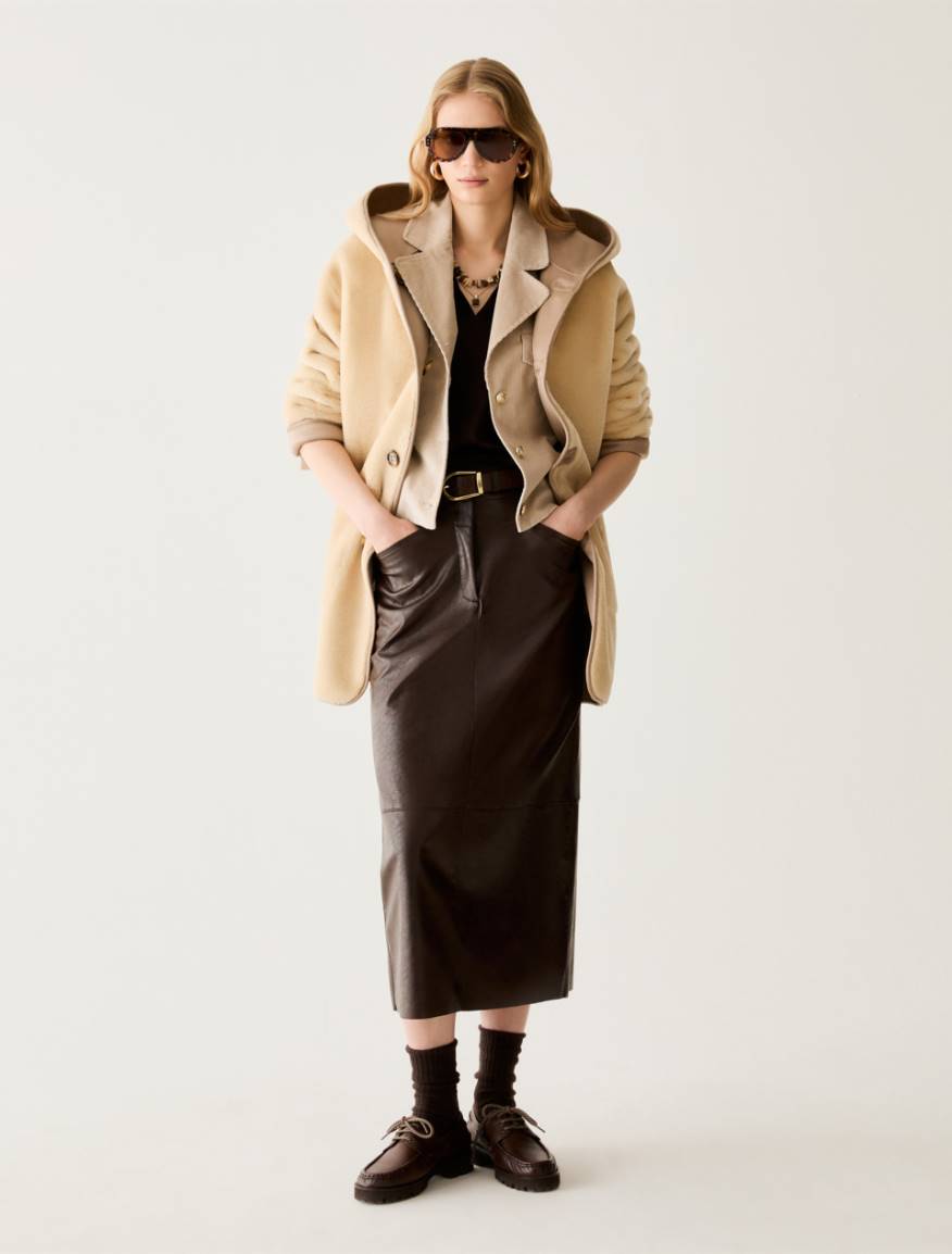 Coated jersey midi skirt - DARK BOWN - Pennyblack - 5