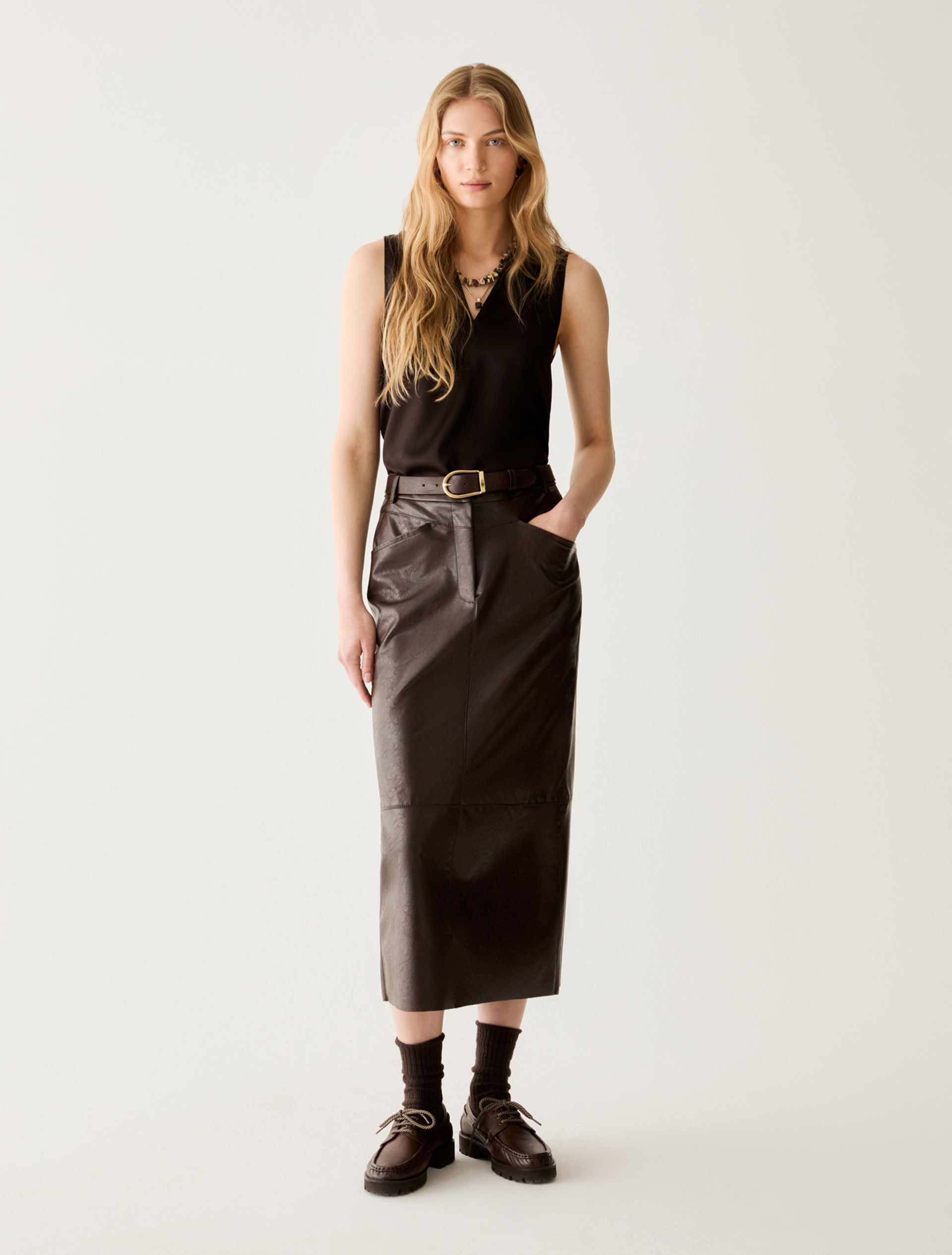 Coated jersey midi skirt - DARK BOWN - Pennyblack - 1