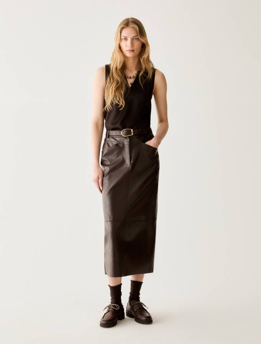 Coated jersey midi skirt - DARK BOWN - Pennyblack